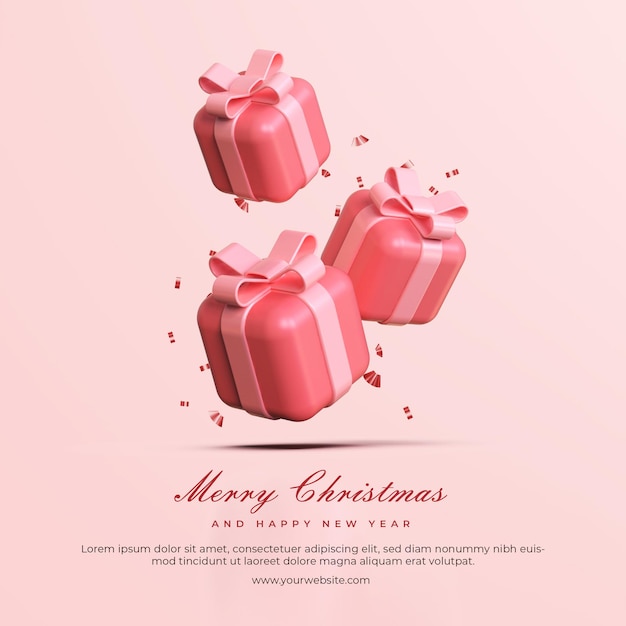 Merry christmas and happy new year with 3d gift boxes