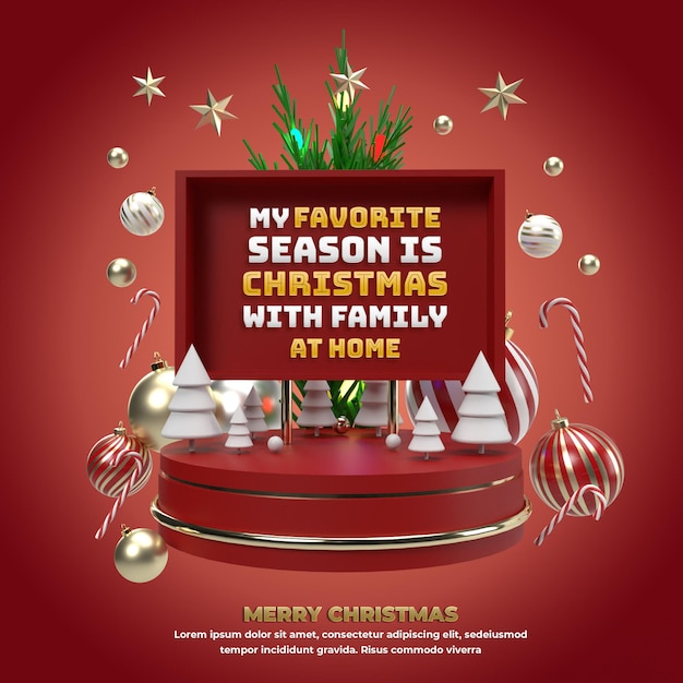 Merry Christmas holiday event for social media promotion and celebration on red 3D Illustration