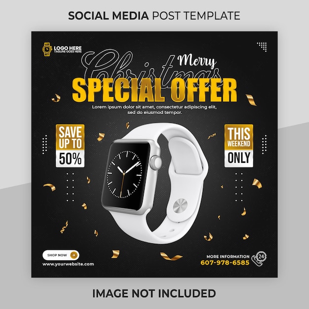 Merry Christmas instagram post or square web banner template