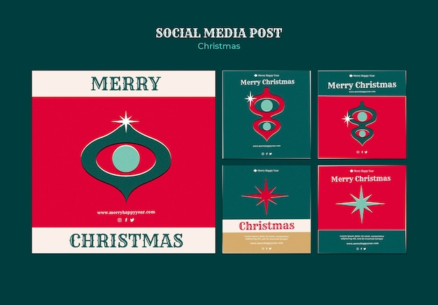 Merry christmas instagram posts set