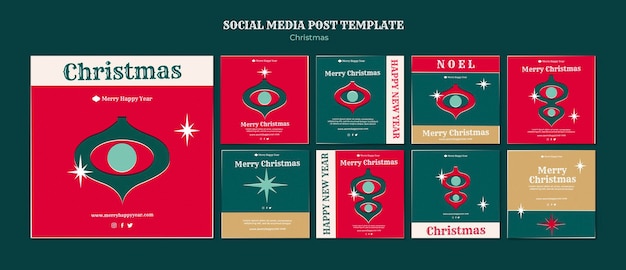 Merry christmas instagram posts set