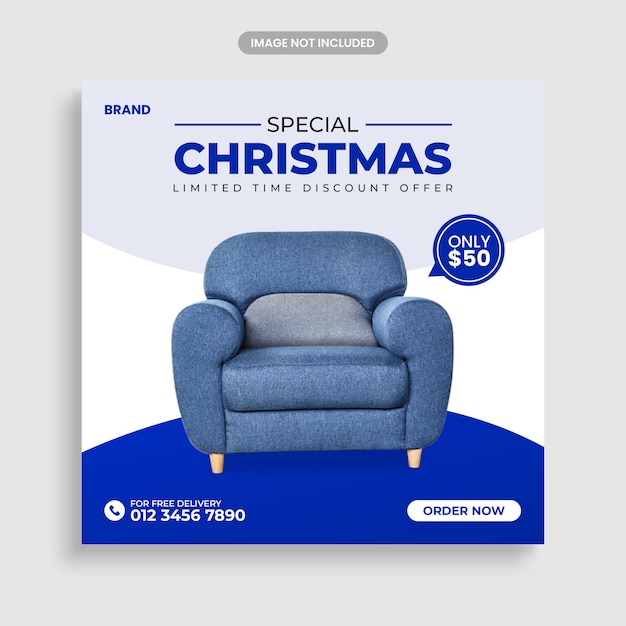 Merry christmas modern furniture sale social media post or web banner template