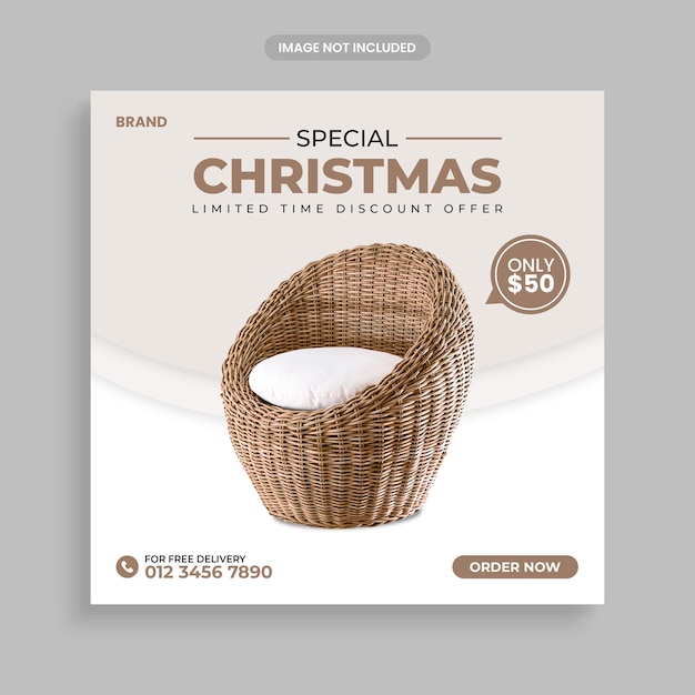 Merry christmas modern furniture sale social media post or web banner template