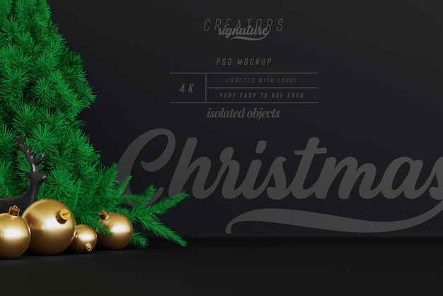 Merry Christmas New year ornamental frame with copy space mockup 3D Rendering with Pine Branches