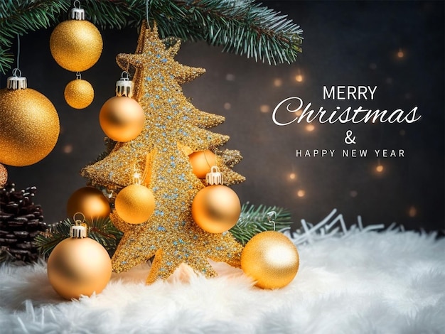 Merry Christmas and new year realistic background with 3d golden color ball