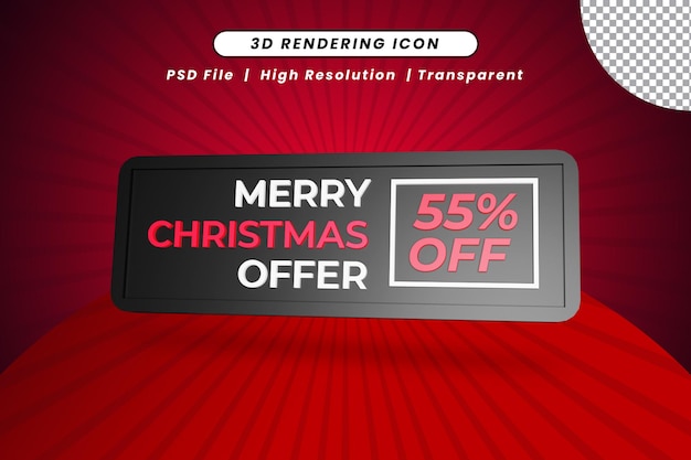 Merry christmas offer 55 percent off 3D rendering icon