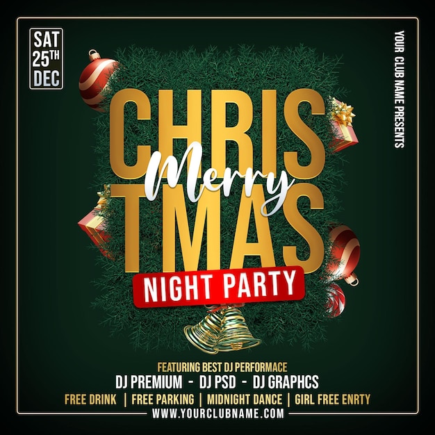 Merry Christmas Party or Celebration Flyer Template