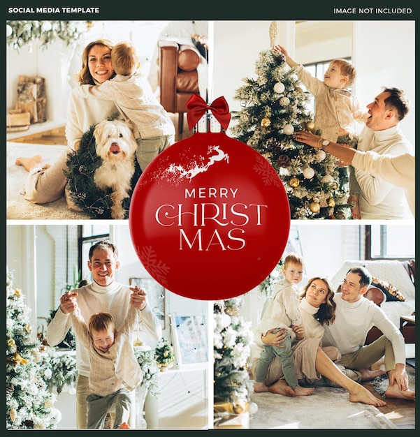 Merry Christmas Photo Collage Social Media Template