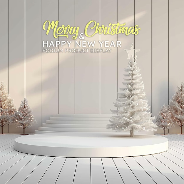 Merry christmas podium stage display mockup for product presentation podium for product display