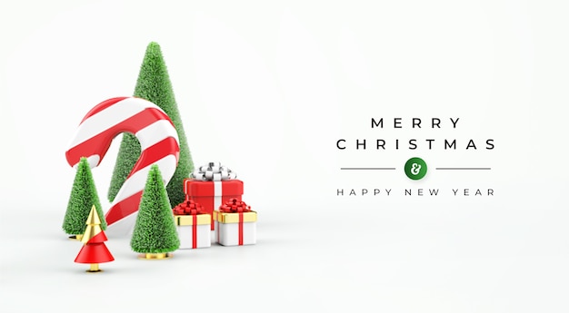 Merry Christmas sale banner with 3d objects