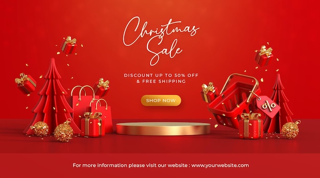 Merry christmas Sale Banner with Christmas 3d Elements Decoration