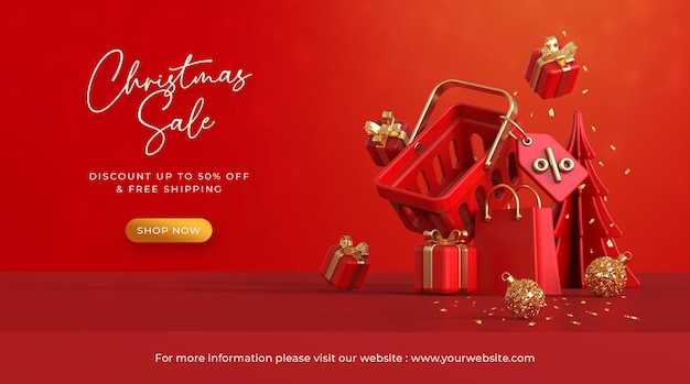 Merry christmas Sale Banner with Christmas 3d Elements Decoration