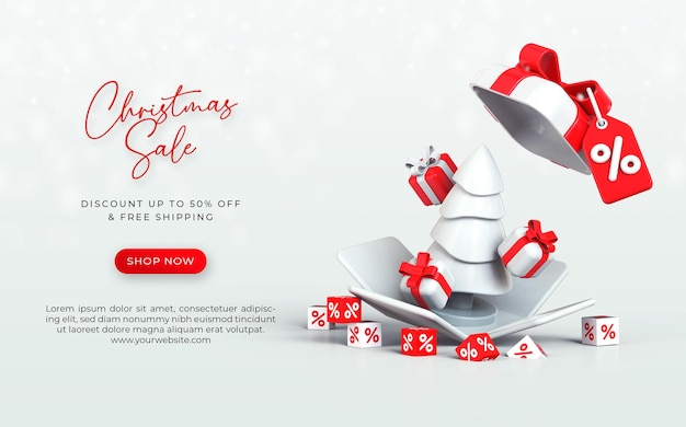 Merry christmas Sale Banner with Christmas 3d Elements Decoration