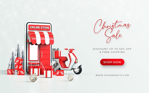 Merry christmas Sale Banner with Christmas 3d Elements Decoration