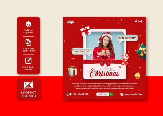 Merry Christmas sale Instagram post or social media  banner template with modern creative concept