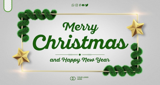 Merry christmas social media banner with christmas decorations