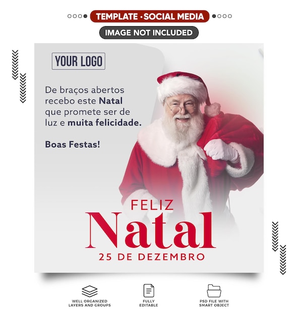 Merry Christmas social media card editable psd template