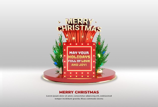 Merry Christmas social media podium with gift box for promotion and holiday event template 3d render