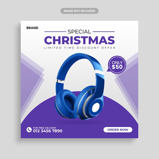 Merry christmas special headphone sale social media post or web banner template