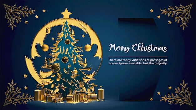 PSD merry christmas wishes card with christmas tree and gradient text colorful design