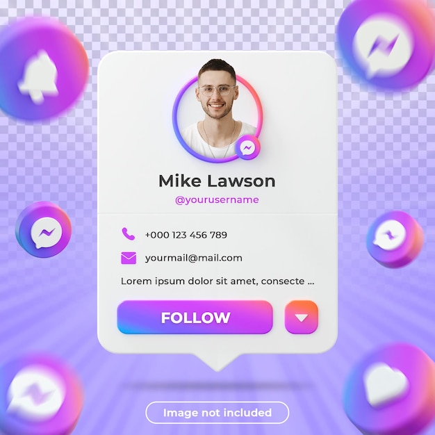 Messenger profile banner icon 3d render label composition