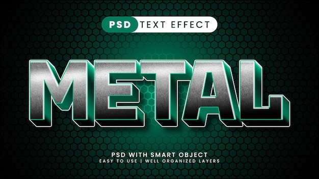 Metal 3d editable text effect with silver and green text style