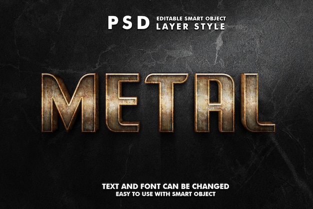 Metal 3d realistic text effect premium psd with smart object