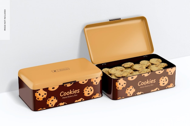 Metal Bakery Boxes Mockup, Opened and Closed