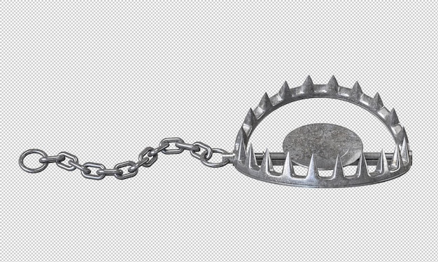 PSD metal bear trap with chain isolated on transparent background