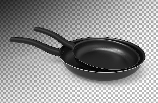 Metal and black nonstick frying pans view Premium PSD