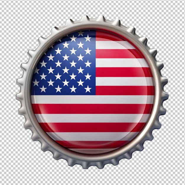 PSD metal bottle cap with usa flag isolated on transparent background