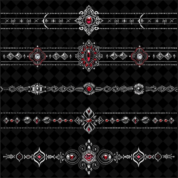 PSD metal chain borderlines design with gemstone accents and geo png collage art collections