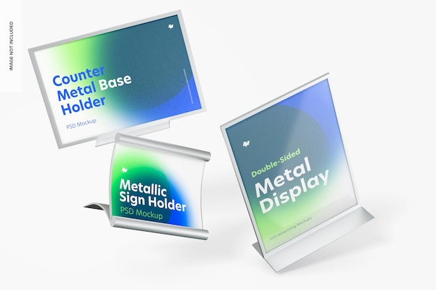 Metal Desktop Sign Holder Scene Mockup