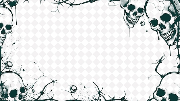 Metal Frame With Barbed Wire Strings and Skull Decorations L PNG Creative Background Design