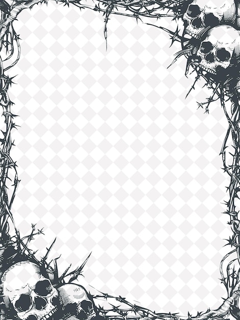 Metal Frame With Barbed Wire Strings and Skull Decorations L PNG Creative Background Design