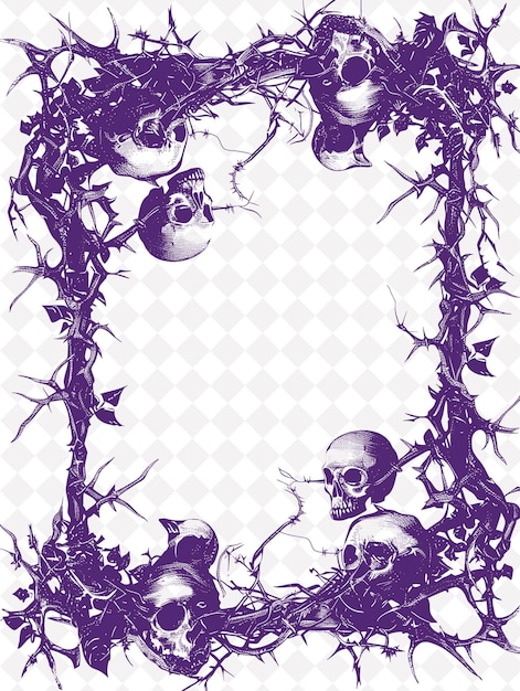 Metal Frame With Barbed Wire Strings and Skull Decorations L PNG Creative Background Design