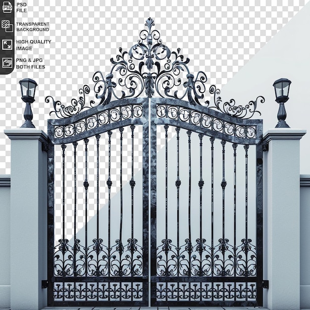 PSD metal gate with forged elements isolated on a transparent background