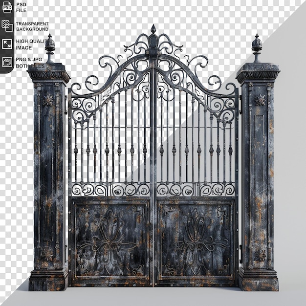 PSD metal gate with forged elements isolated on a transparent background