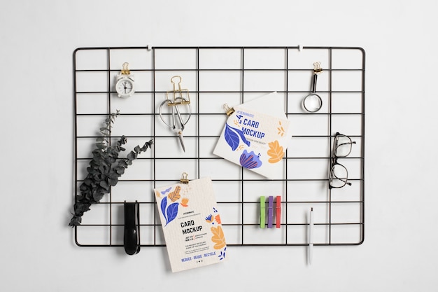 Metal grid and stationery mockup