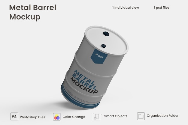 Metal oil barrel drum packaging mockup Free Psd