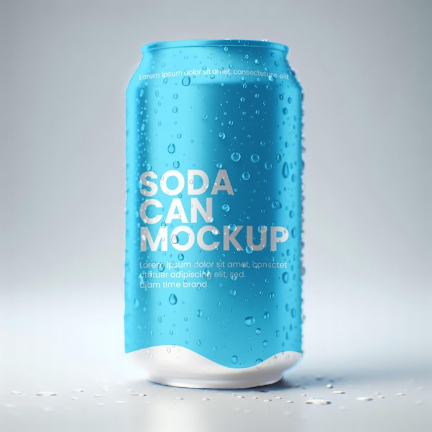 PSD metal soft drink soda can package mockup psd collection with water drops