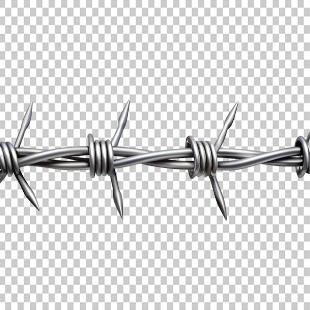 PSD metal steel barbed wire with thorns or spikes on transparent background