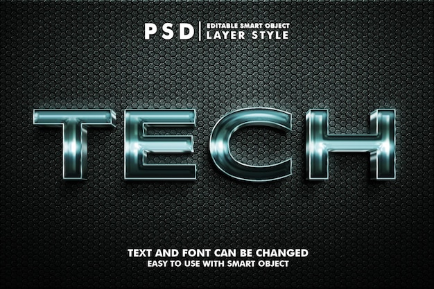 Metalic tech 3d realistic text effect premium psd