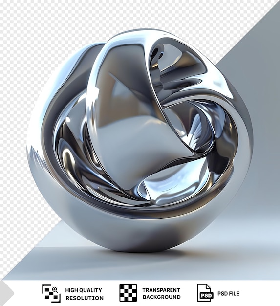 PSD metallic abstract sculpture with smooth intertwined shapes on a transparent background