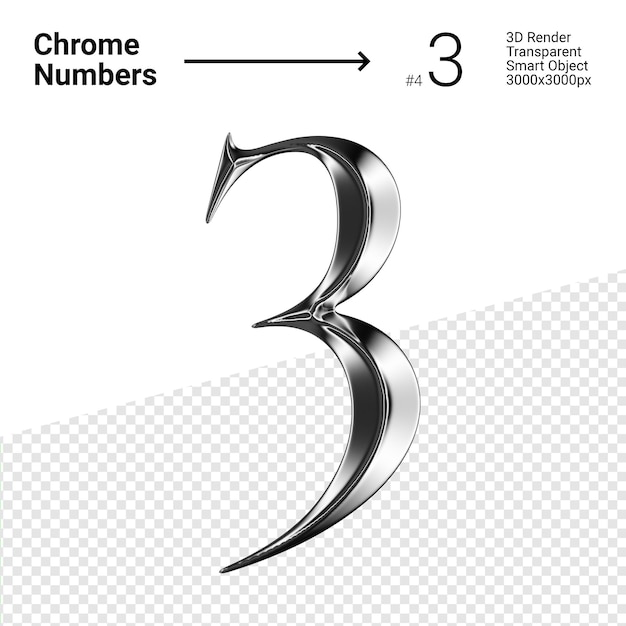 Metallic Chrome Number 3 Three Isolated