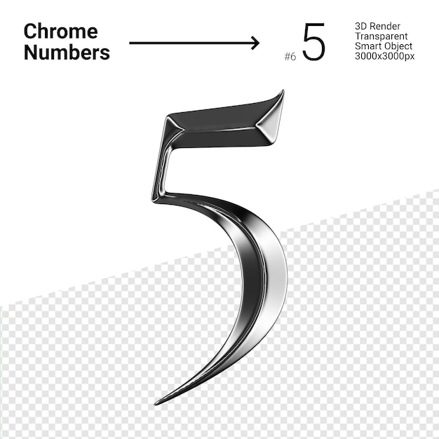 Metallic Chrome Number 5 FIve Isolated