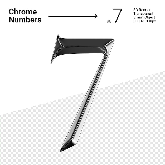 Metallic Chrome Number 7 Seven Isolated