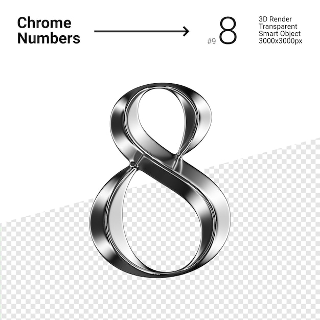 Metallic Chrome Number 8 Eight Isolated