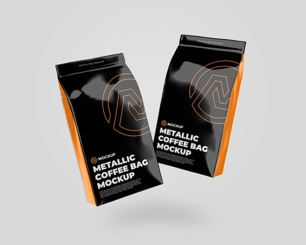 Metallic Coffee Bag Float Mockup