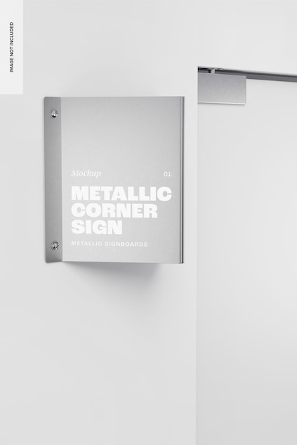 Metallic Corner Sign Mockup, Left View